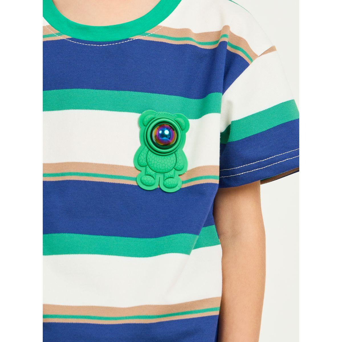 Styli Bear Applique Striped T-shirt & Pocket Detail Short Set-boys-clothing-setsandcoords-image-4