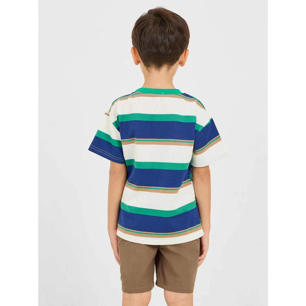 Styli Bear Applique Striped T-shirt & Pocket Detail Short Set-boys-clothing-setsandcoords-image-6