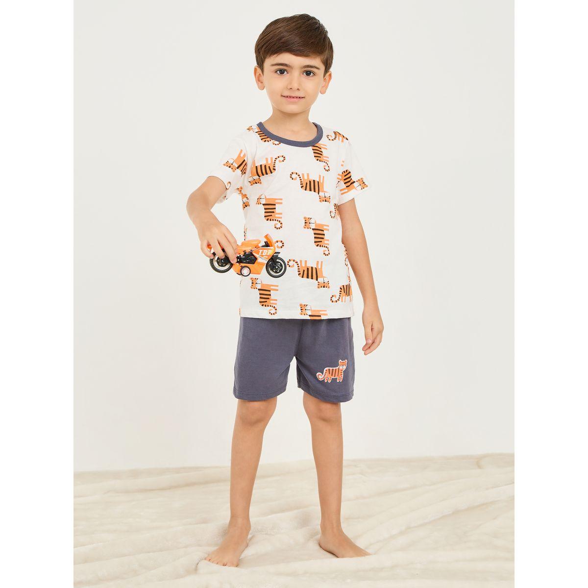 Styli Tiger All Over Print T-shirt and Pyjama Set-boys-clothing-nightwear-image-1