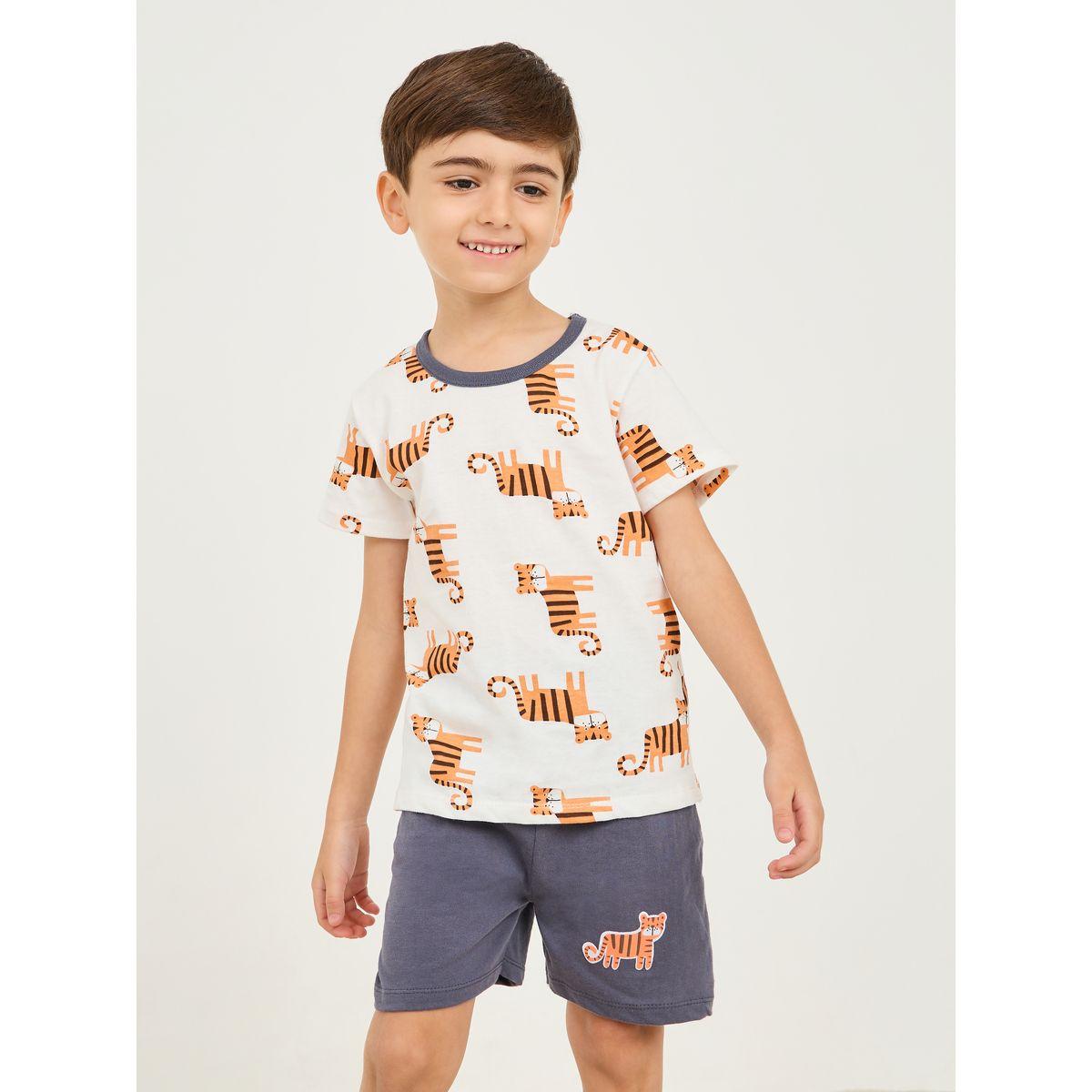 Styli Tiger All Over Print T-shirt and Pyjama Set-boys-clothing-nightwear-image-2