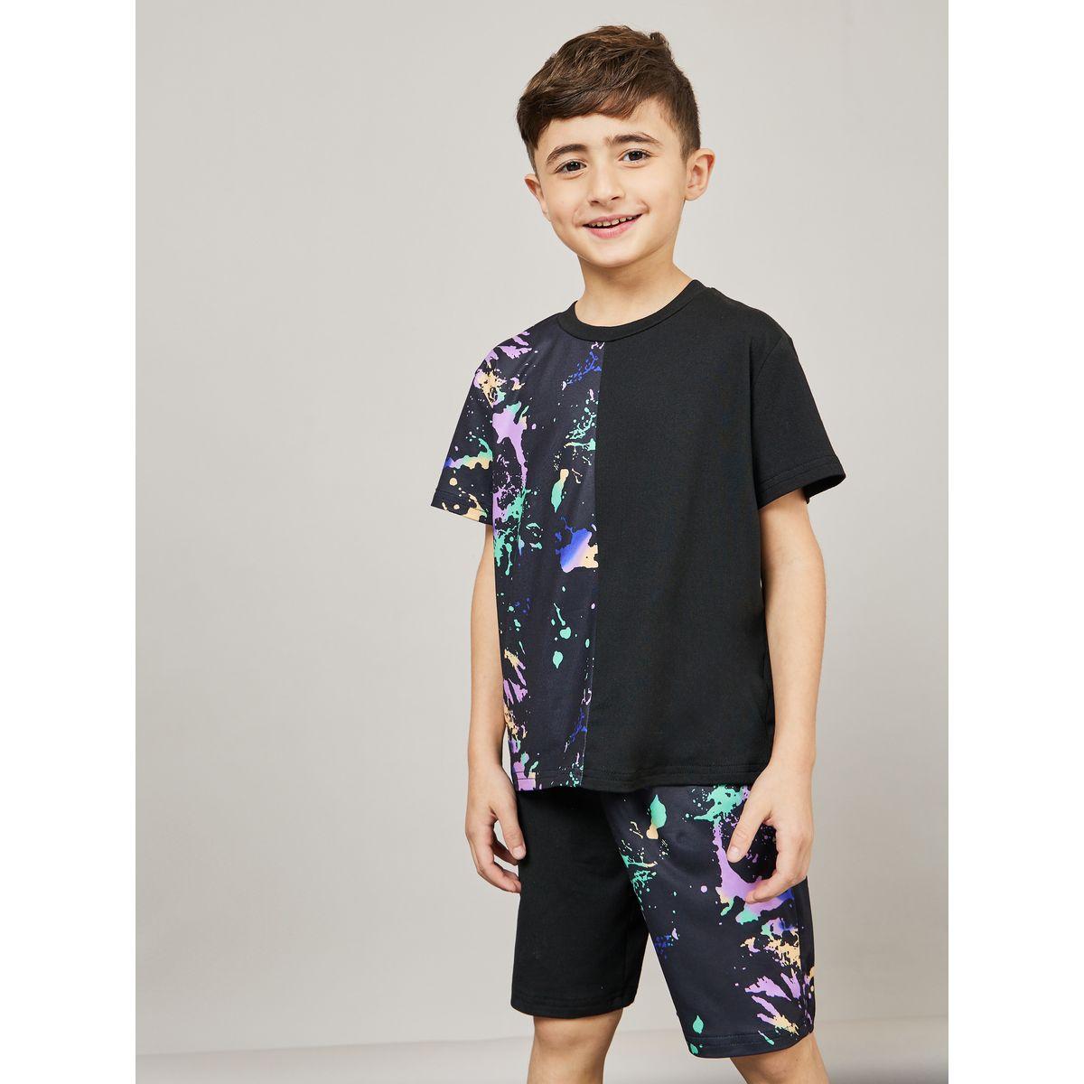 Styli Paint Splatter Print Loose Fit T-shirt and Short Set-boys-clothing-setsandcoords-image-2