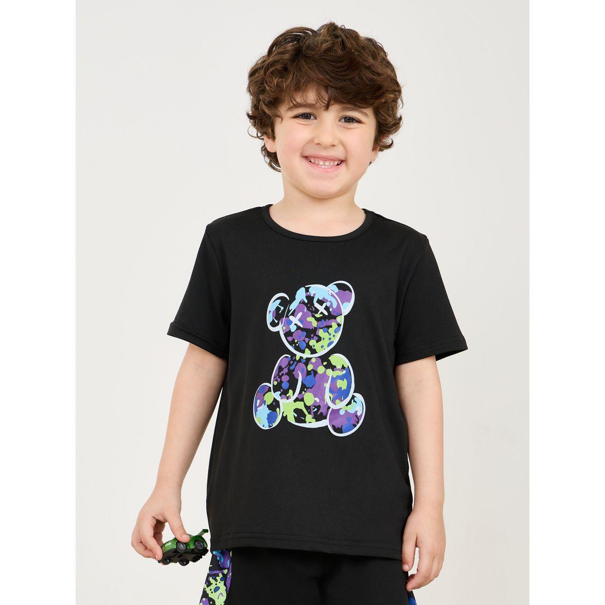 Styli Bear Graphic Print T-Shirt & Side Print Shorts Set-boys-clothing-setsandcoords-image-2