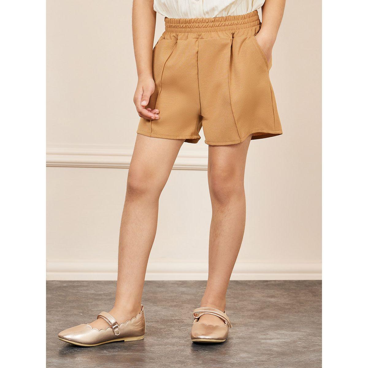 Styli Textured Ruffle Sleeve Button Front Top & Short Set-girls-clothing-setsandcoords-image-4