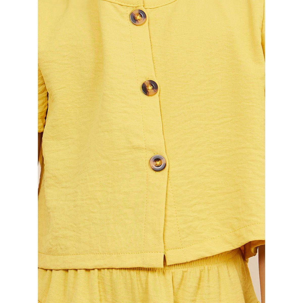 Styli Textured Puff Sleeve Button Front Top & Wide Leg Cropped Pant Set-girls-clothing-setsandcoords-image-3