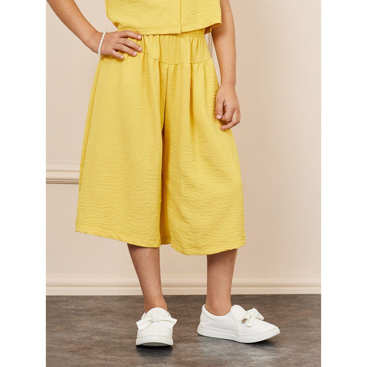 Styli Textured Puff Sleeve Button Front Top & Wide Leg Cropped Pant Set-girls-clothing-setsandcoords-image-4