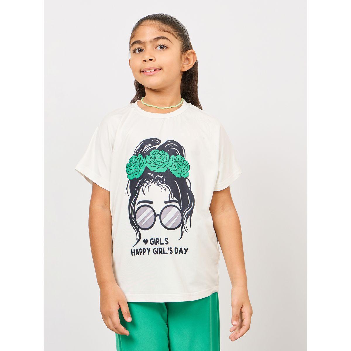 Styli Happy Girl's Day Slogan Print T-shirt and Wide Leg Pant Set-girls-clothing-setsandcoords-image-2