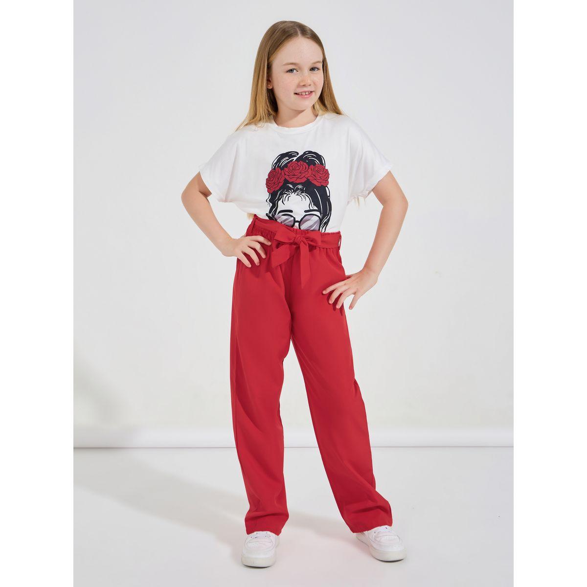 Styli Happy Girl's Day Slogan Print T-shirt and Wide Leg Pant Set-girls-clothing-setsandcoords-image-1