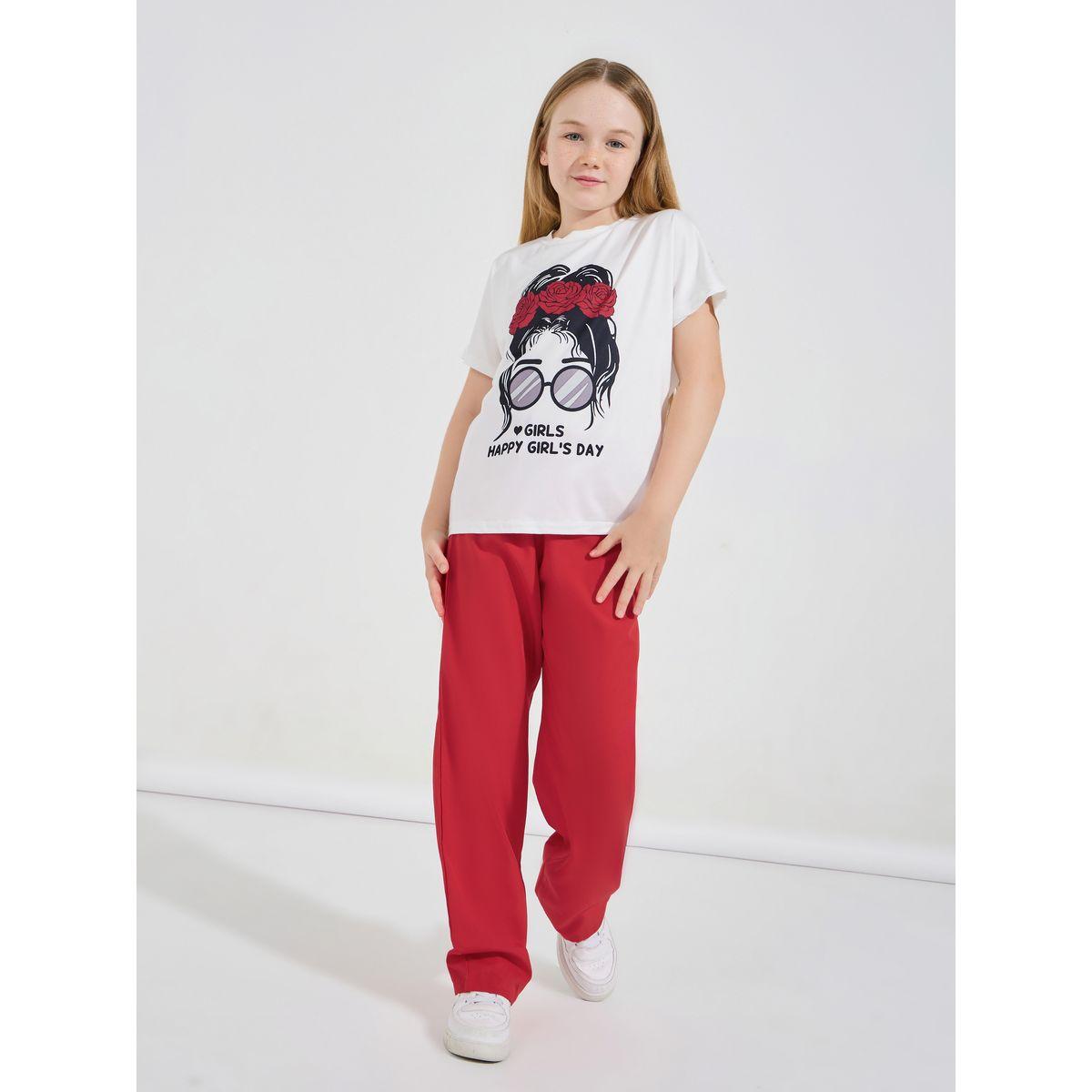 بنطال بارجل واسعة مع تيشيرت مطبع بكتابة-girls-clothing-setsandcoords-image-8