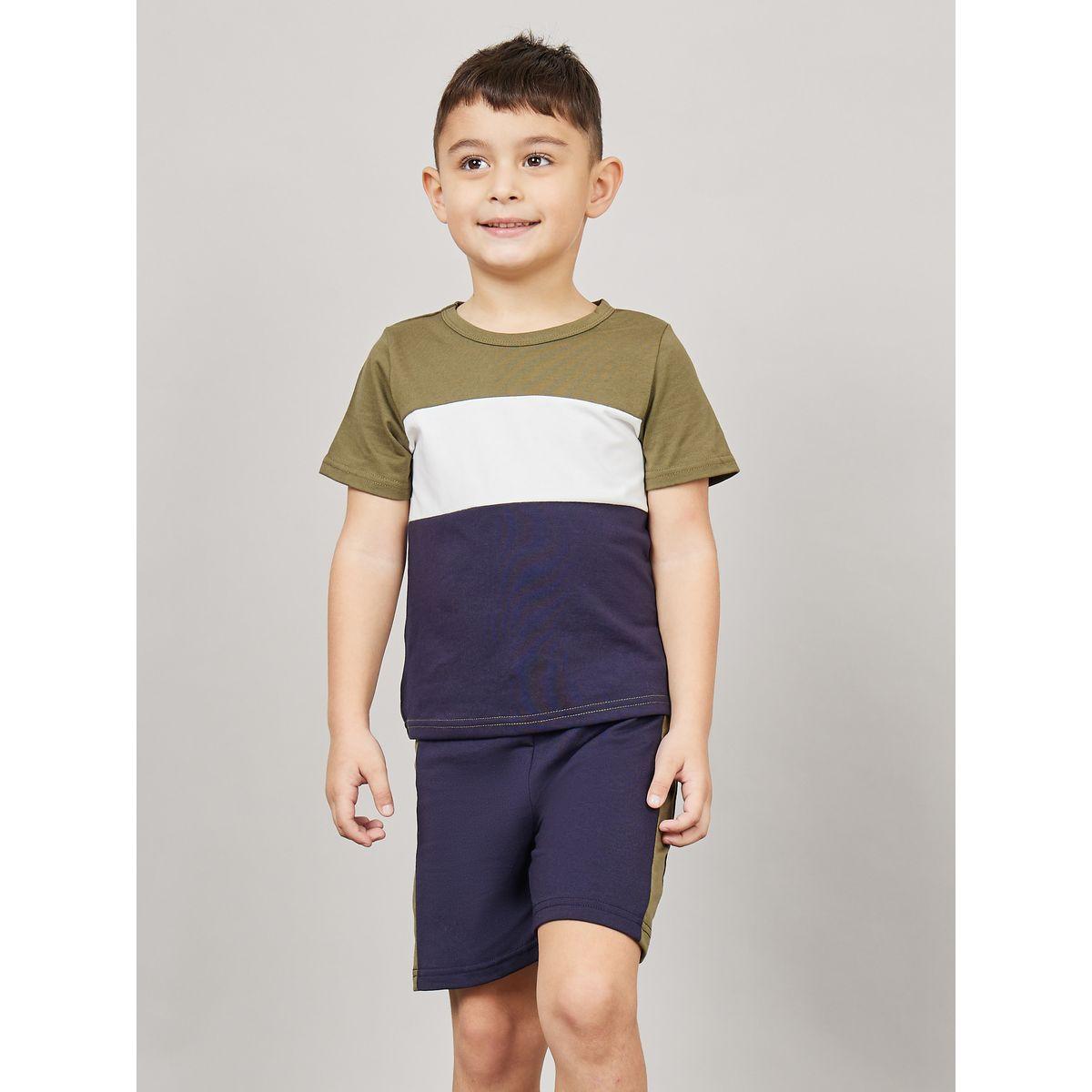 Styli Colorblock T-shirt & Side Contrast Panel Short Set-boys-clothing-setsandcoords-image-1
