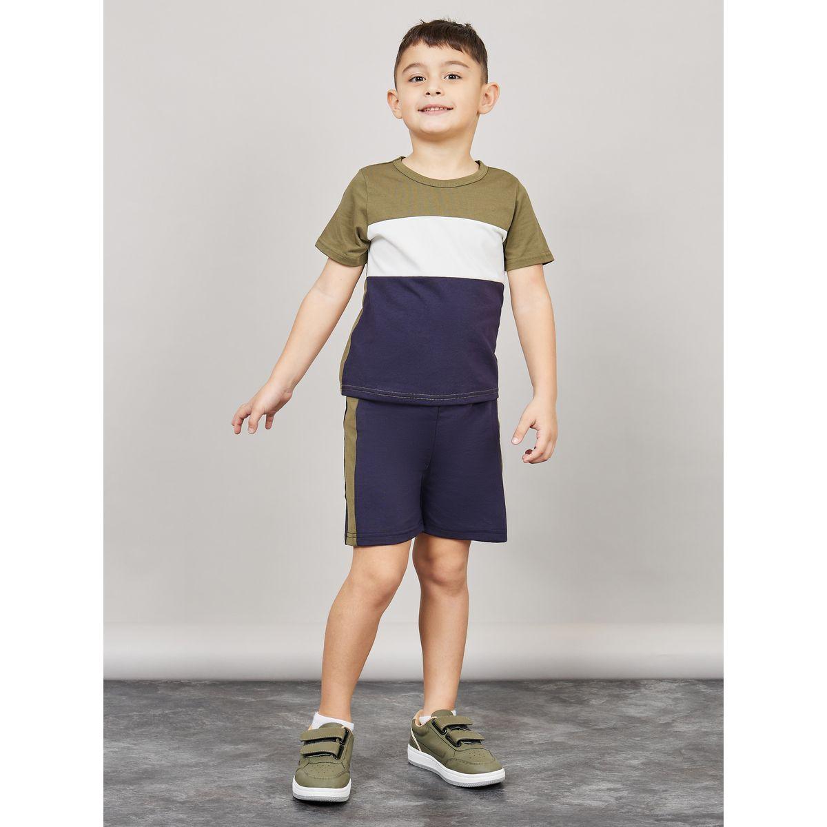 Styli Colorblock T-shirt & Side Contrast Panel Short Set-boys-clothing-setsandcoords-image-2