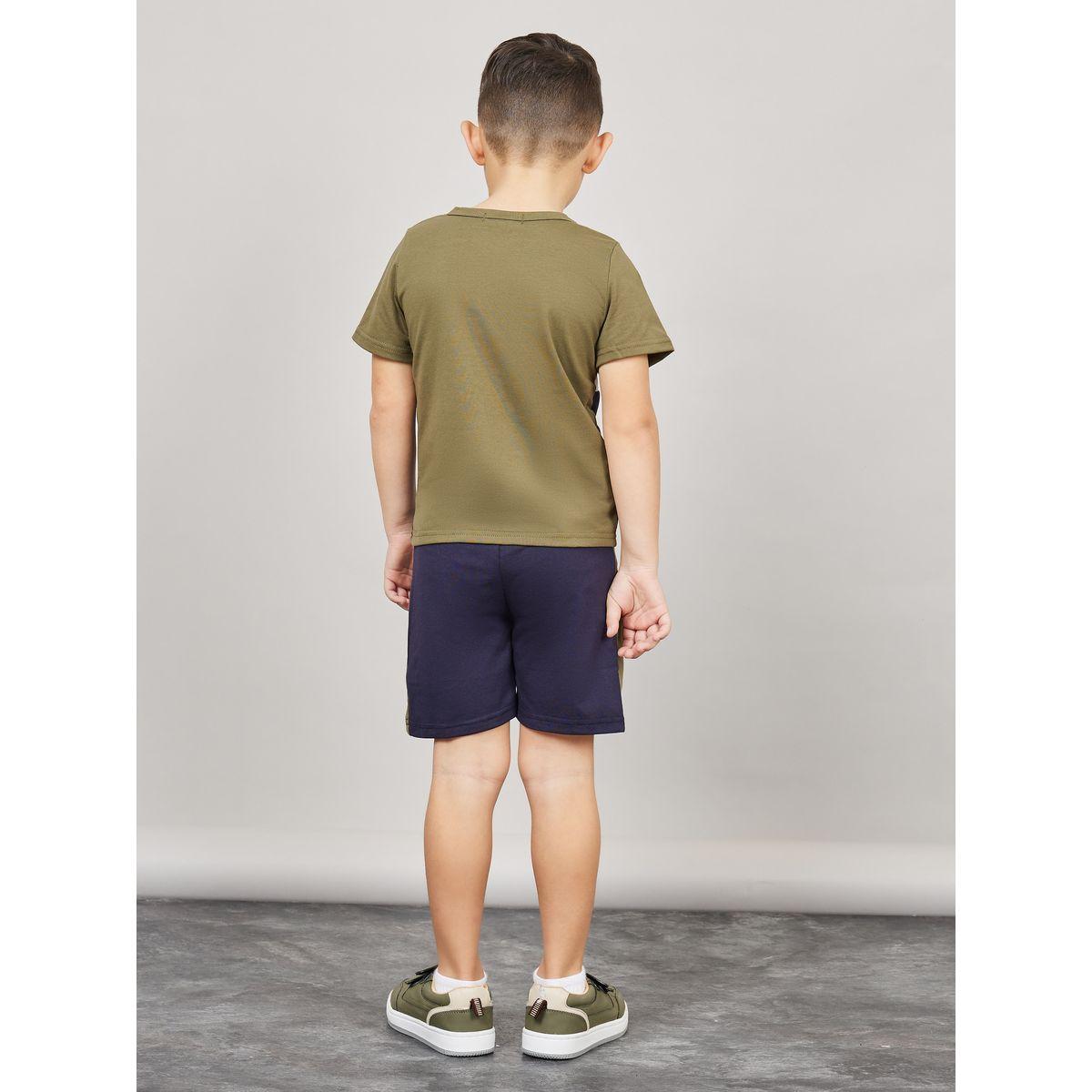 Styli Colorblock T-shirt & Side Contrast Panel Short Set-boys-clothing-setsandcoords-image-5
