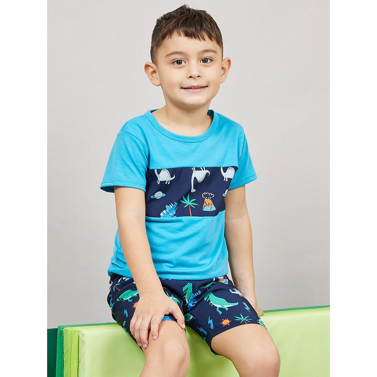 Styli Dinosaur Panel Print T-shirt and AOP Short Set-boys-clothing-setsandcoords-image-1