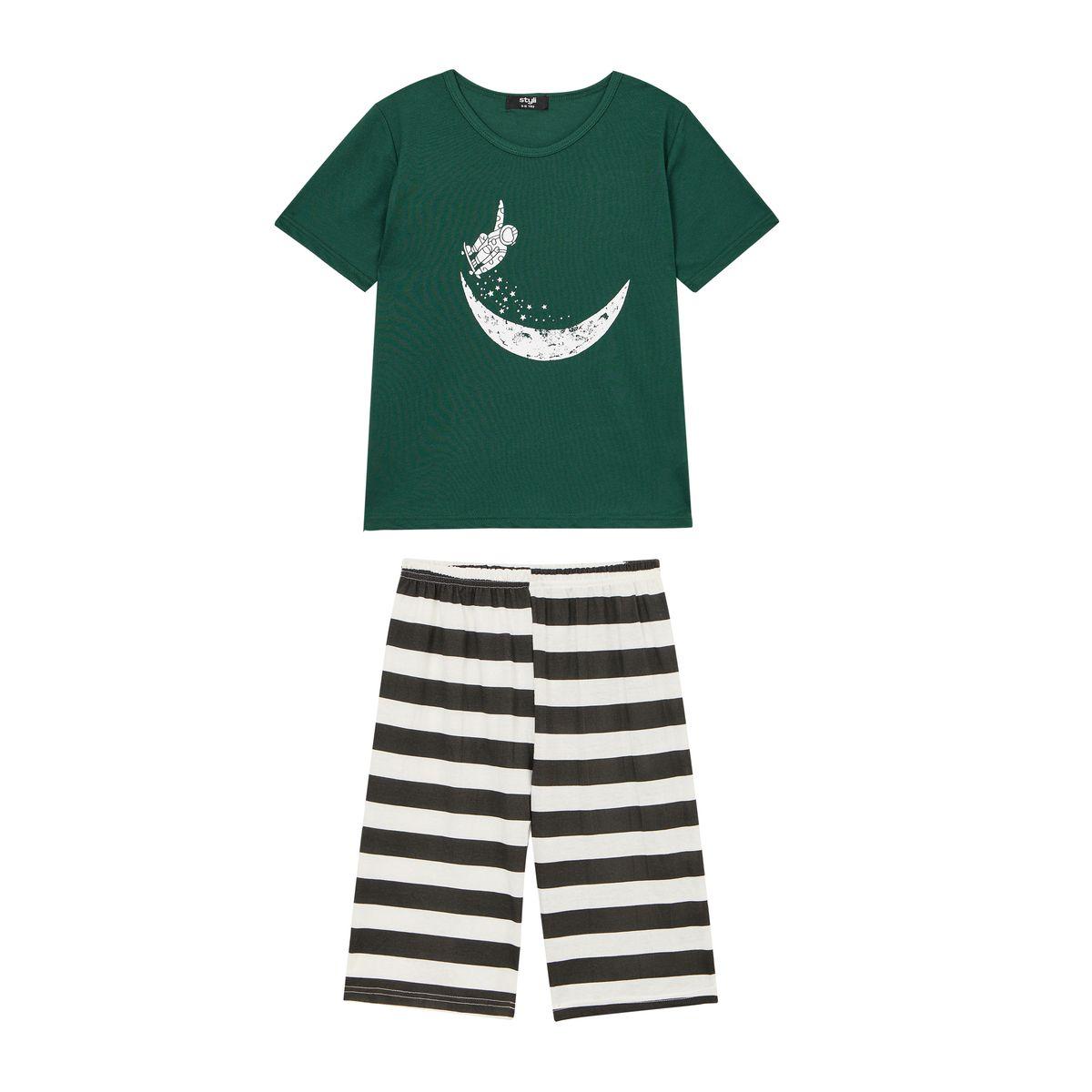 Styli Moon Printed T-shirt and Striped Pyjama Set-boys-clothing-nightwear-image-1