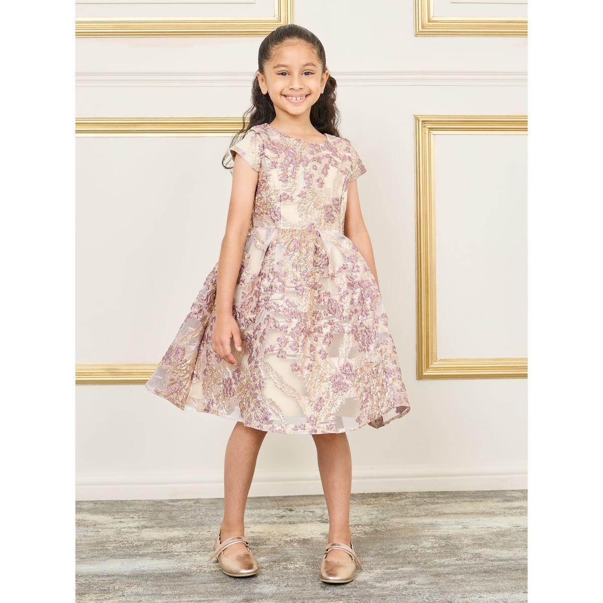 Styli Jacquard Detail A-Line Dress with Short Sleeves-girls-clothing-dressesandjumpsuits-image-1