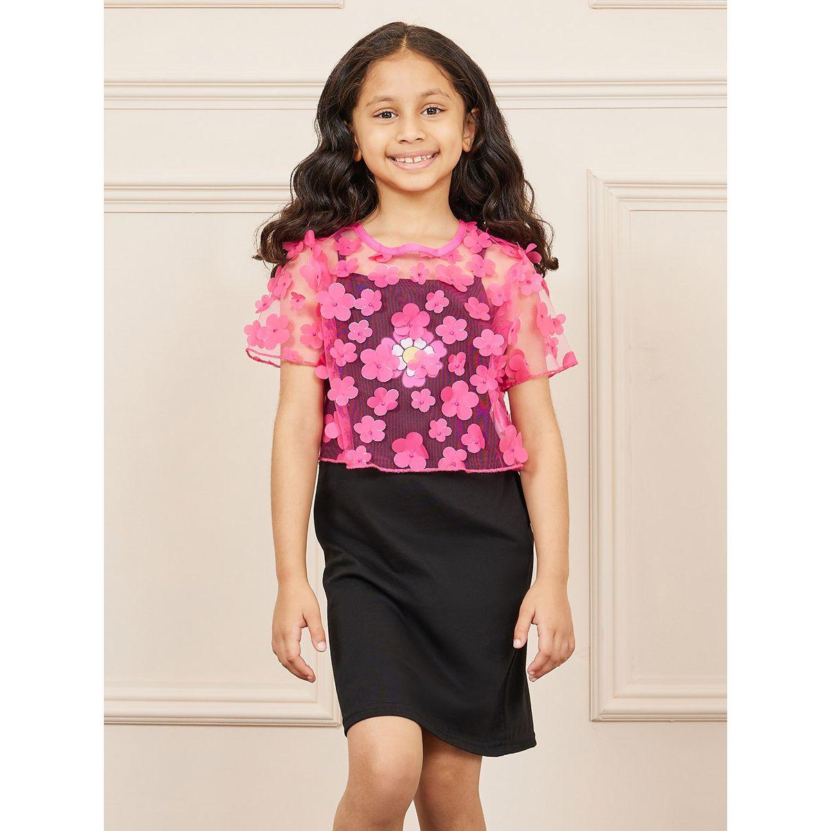فستان بحمالات مع بلوزة شبك مزينة بزهور-girls-clothing-dressesandjumpsuits-image-2