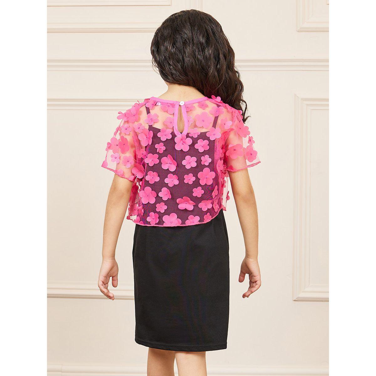 فستان بحمالات مع بلوزة شبك مزينة بزهور-girls-clothing-dressesandjumpsuits-image-6