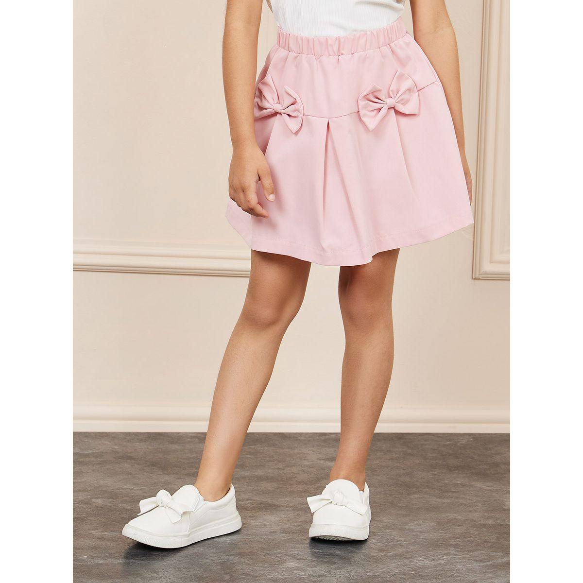 Styli Textured Puff Sleeve Rib Knit Top & Bow Front Pleated Skirt Set-girls-clothing-setsandcoords-image-3