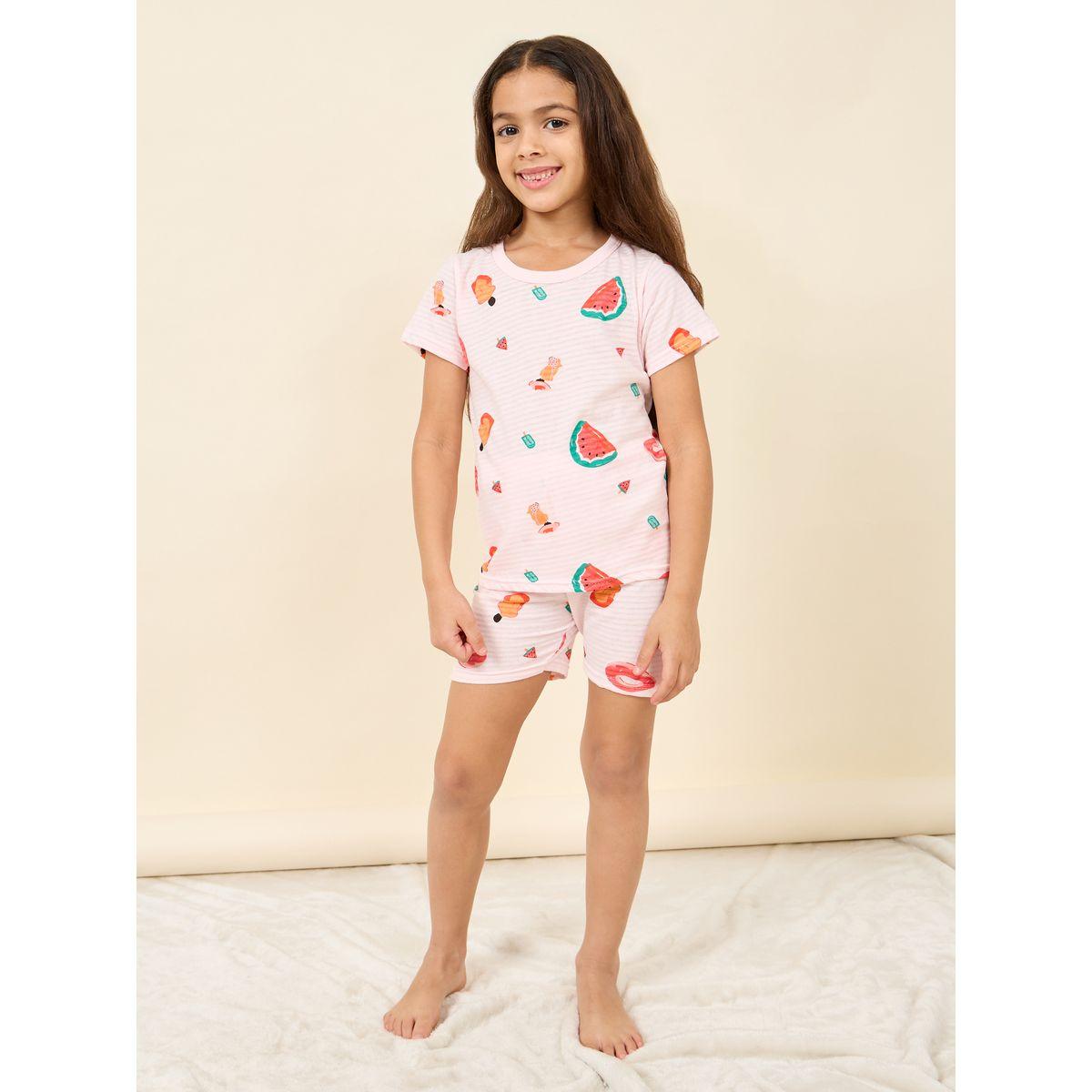 Styli Cotton Watermelon AOP T-shirt and Short Set-girls-clothing-nightwear-image-1