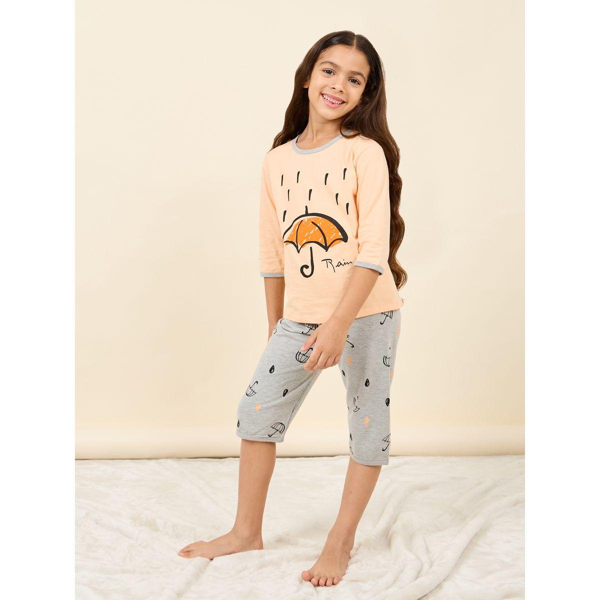 Styli Cotton Rain Graphic Print T-shirt and Pyjama Set-girls-clothing-nightwear-image-1