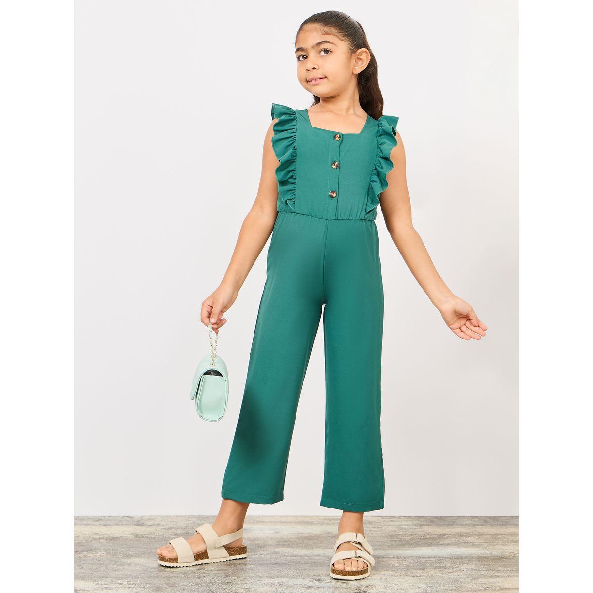 Styli Ruffle Trim Button Front Jumpsuit-girls-clothing-rompers-image-1