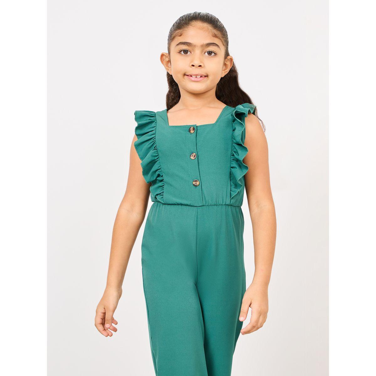 Styli Ruffle Trim Button Front Jumpsuit-girls-clothing-rompers-image-2