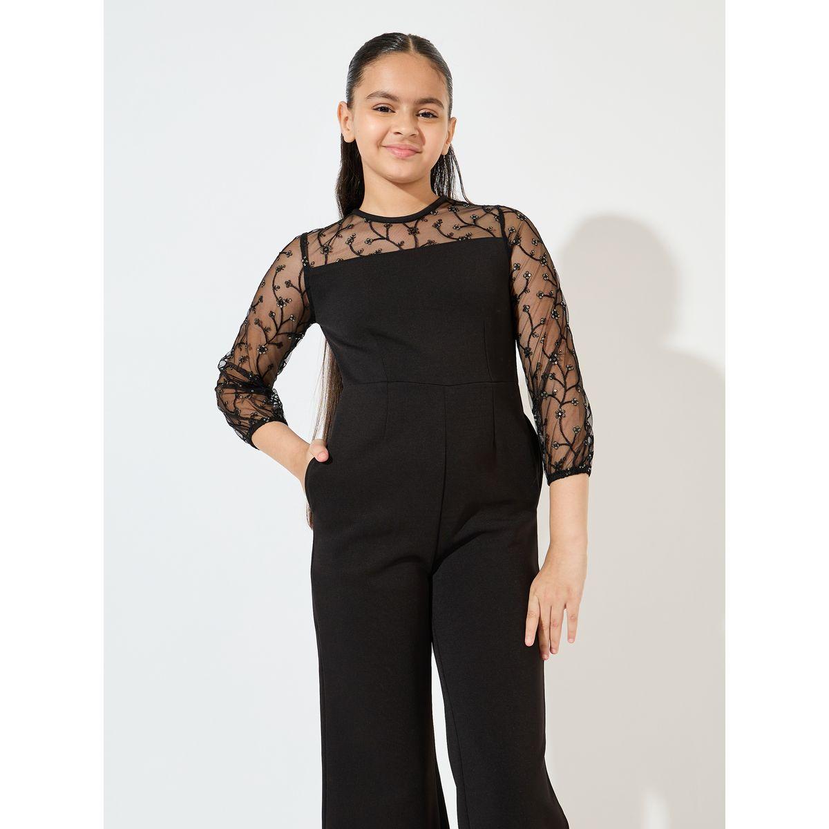 Styli Mesh Insert Embellished Jumpsuit-girls-clothing-rompers-image-2