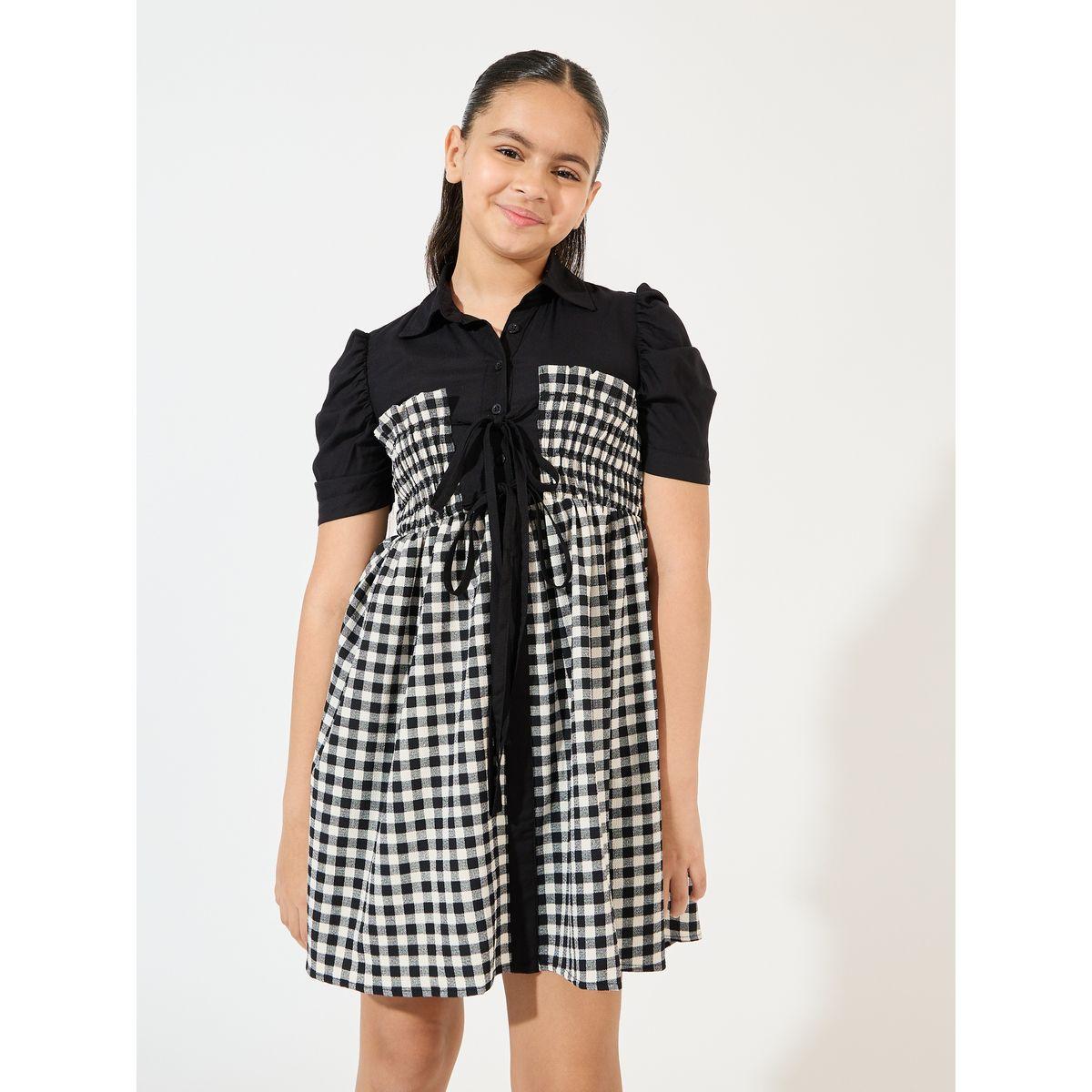 Styli Gingham Checked Tie-Up Detail Dress-girls-clothing-dressesandjumpsuits-image-1