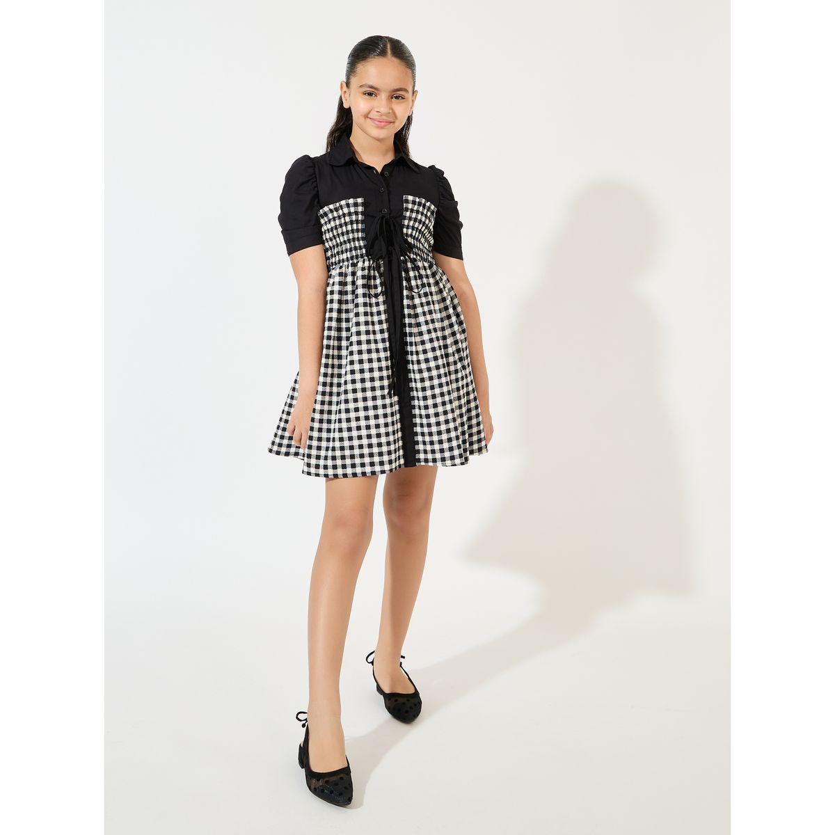 Styli Gingham Checked Tie-Up Detail Dress-girls-clothing-dressesandjumpsuits-image-2