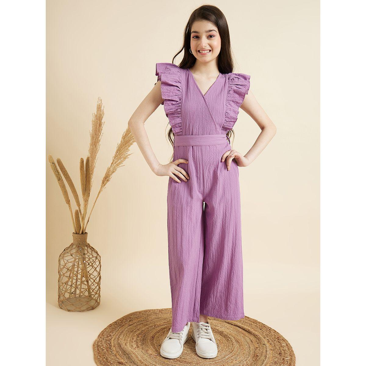 Styli Ruffled Detail Sleeveless Jumpsuit with Back Tie Detail-girls-clothing-rompers-image-1