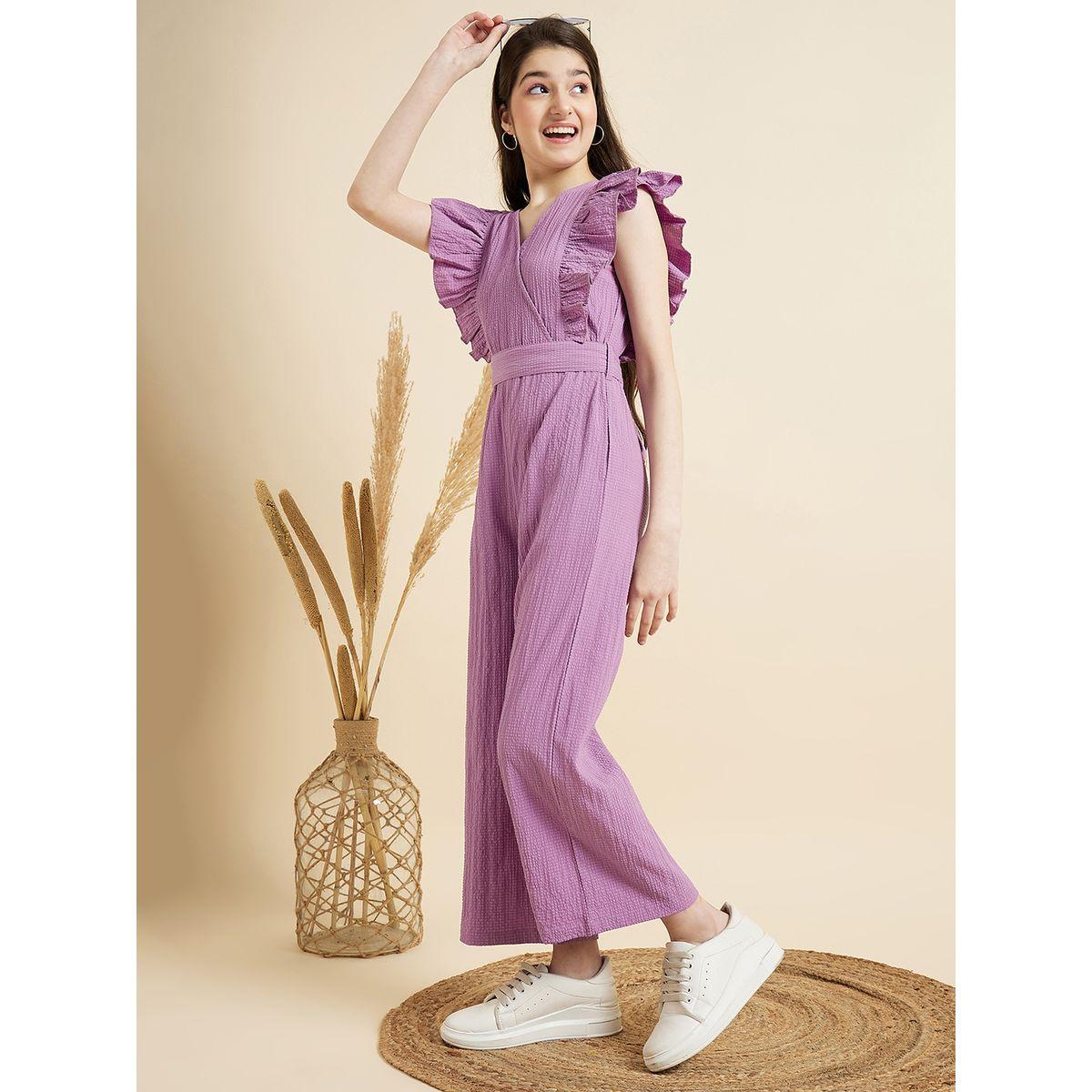 Styli Ruffled Detail Sleeveless Jumpsuit with Back Tie Detail-girls-clothing-rompers-image-2