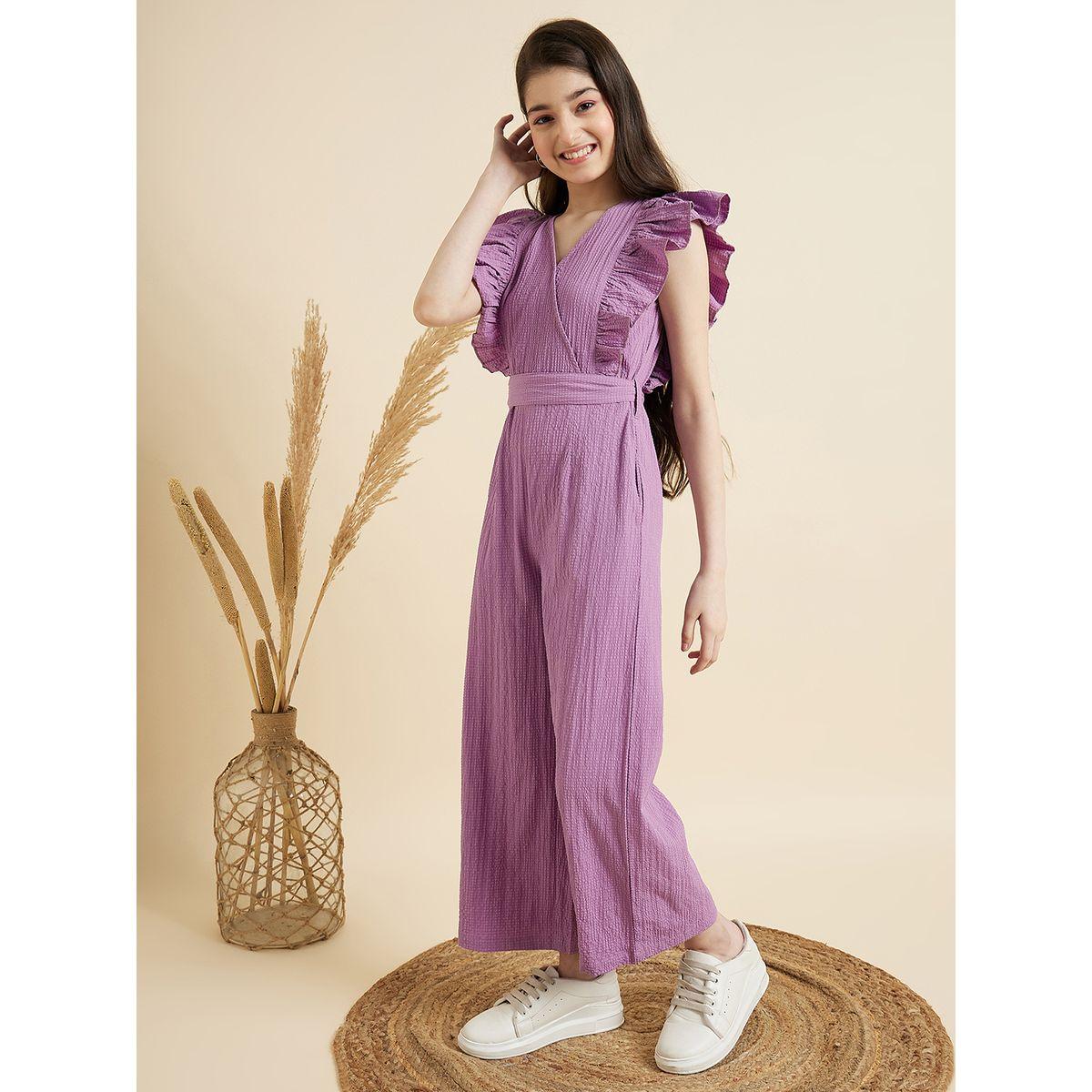 Styli Ruffled Detail Sleeveless Jumpsuit with Back Tie Detail-girls-clothing-rompers-image-3
