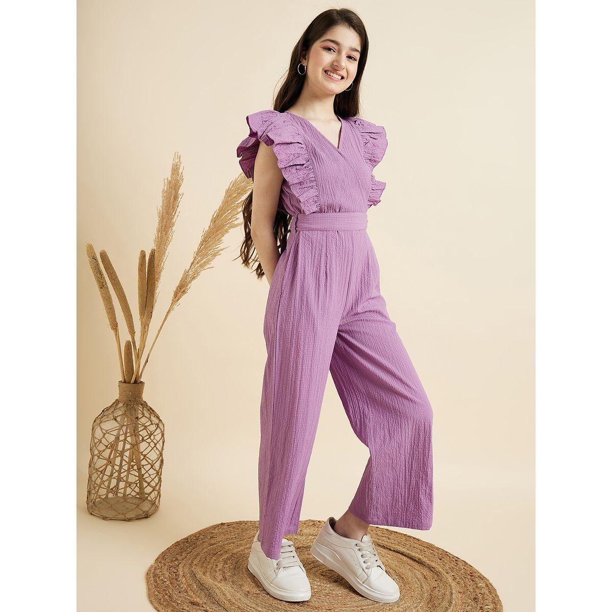 Styli Ruffled Detail Sleeveless Jumpsuit with Back Tie Detail-girls-clothing-rompers-image-4
