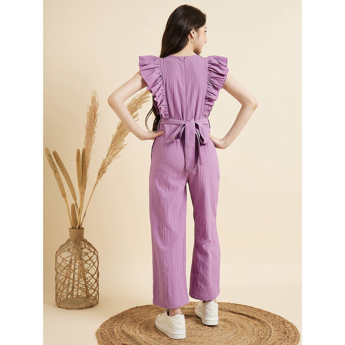 Styli Ruffled Detail Sleeveless Jumpsuit with Back Tie Detail-girls-clothing-rompers-image-5
