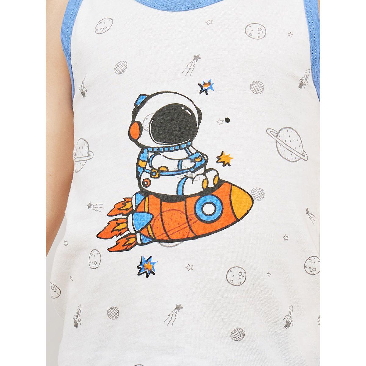 Styli Space Print Sleeveless T-shirt and Short Set-boys-clothing-nightwear-image-3