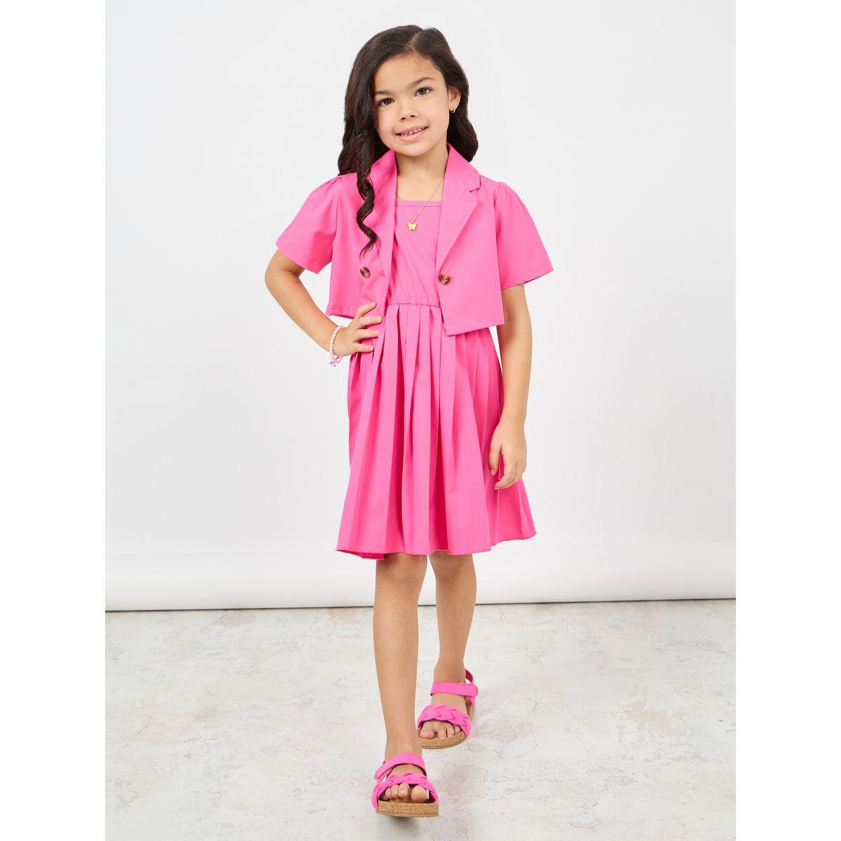 Styli Pleated Hem Cami Dress & Tailored Collar Crop Blazer Set-girls-clothing-setsandcoords-image-1
