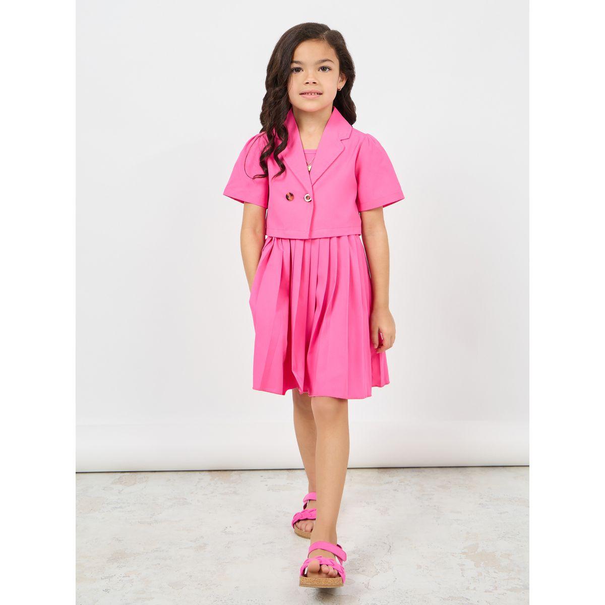Styli Pleated Hem Cami Dress & Tailored Collar Crop Blazer Set-girls-clothing-setsandcoords-image-2