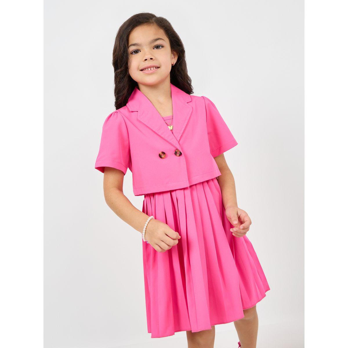 Styli Pleated Hem Cami Dress & Tailored Collar Crop Blazer Set-girls-clothing-setsandcoords-image-3