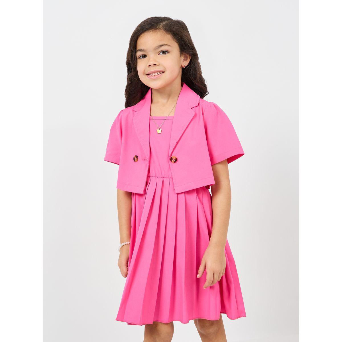 Styli Pleated Hem Cami Dress & Tailored Collar Crop Blazer Set-girls-clothing-setsandcoords-image-4