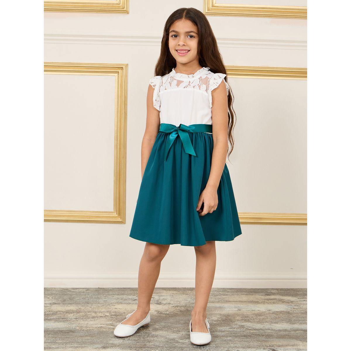 Styli Lace Detail Satin Bow Gathered Detail Dress-girls-clothing-dressesandjumpsuits-image-1