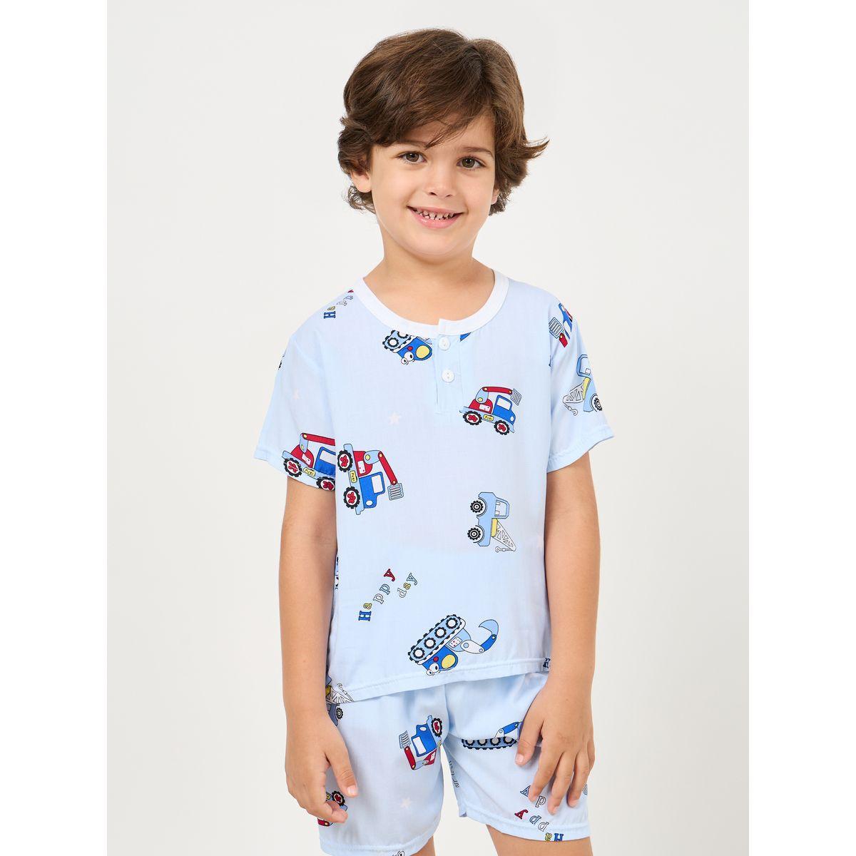 Styli Car Graphic Print T-Shirt & Shorts Set-boys-clothing-nightwear-image-2