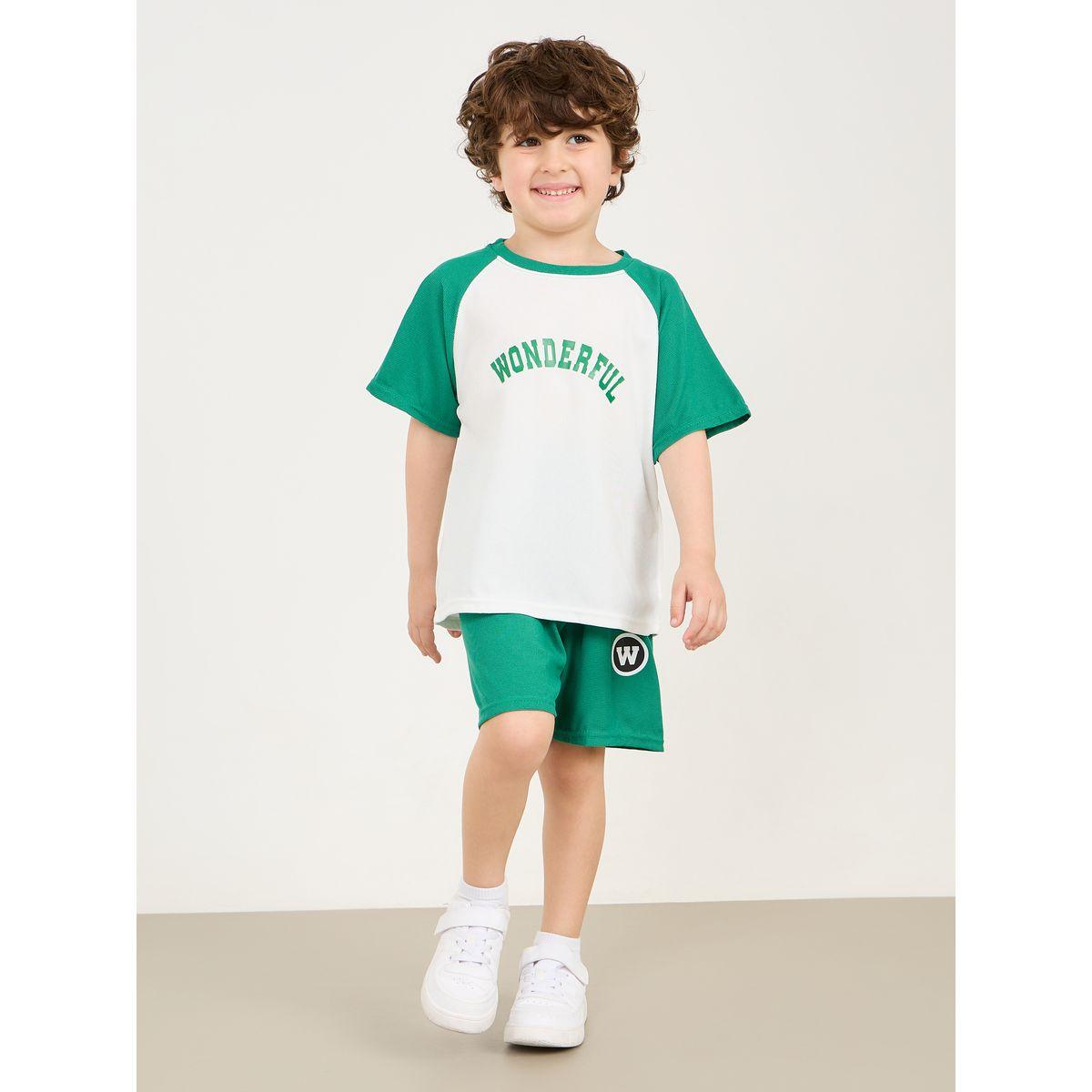 Styli Wonderful Print Raglan Sleeves Colorblock T-Shirt & Short Set-boys-clothing-setsandcoords-image-1