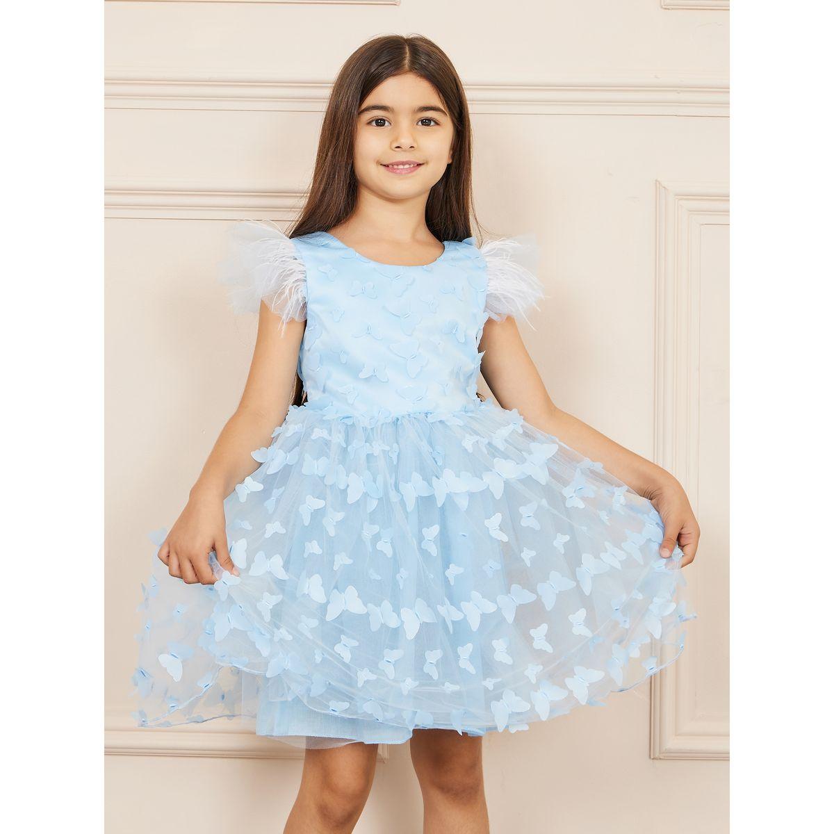 Styli Butterfly Applique Mesh Insert Dress with Tie Up-girls-clothing-dressesandjumpsuits-image-1
