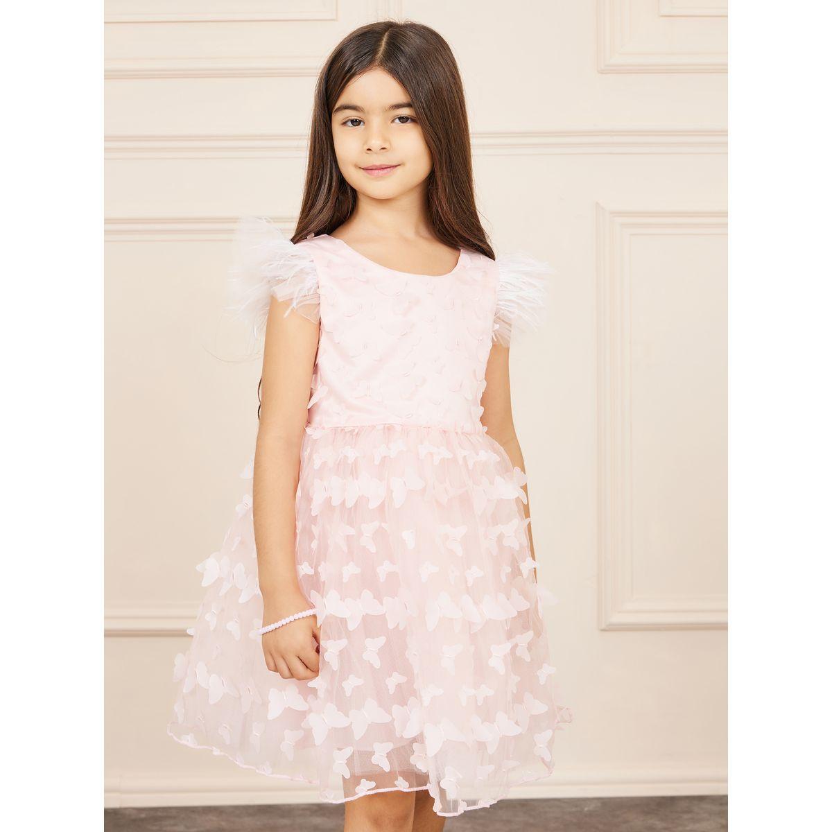 فستان متزلج من ستيلي بترفلاي أبليك بأكمام ريشة مزيفة بأكمام مكشكشة على شكل V ظهر-girls-clothing-dressesandjumpsuits-image-3
