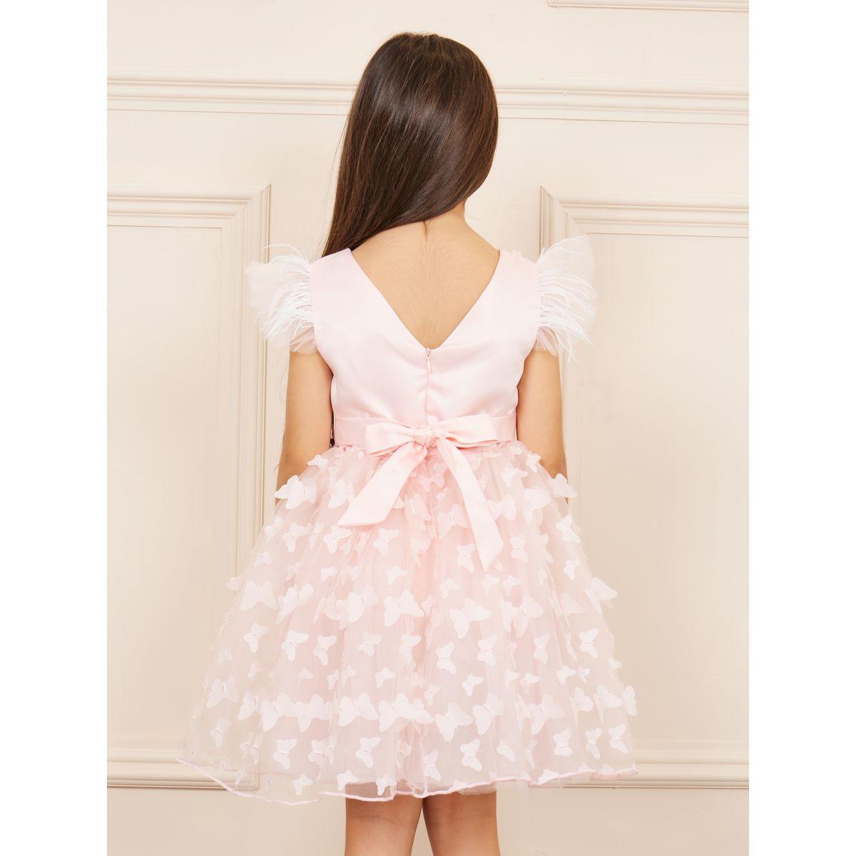 Styli Butterfly Applique Faux Feather Ruffle Sleeves Sleeve V Back Skater Dress-girls-clothing-dressesandjumpsuits-image-5