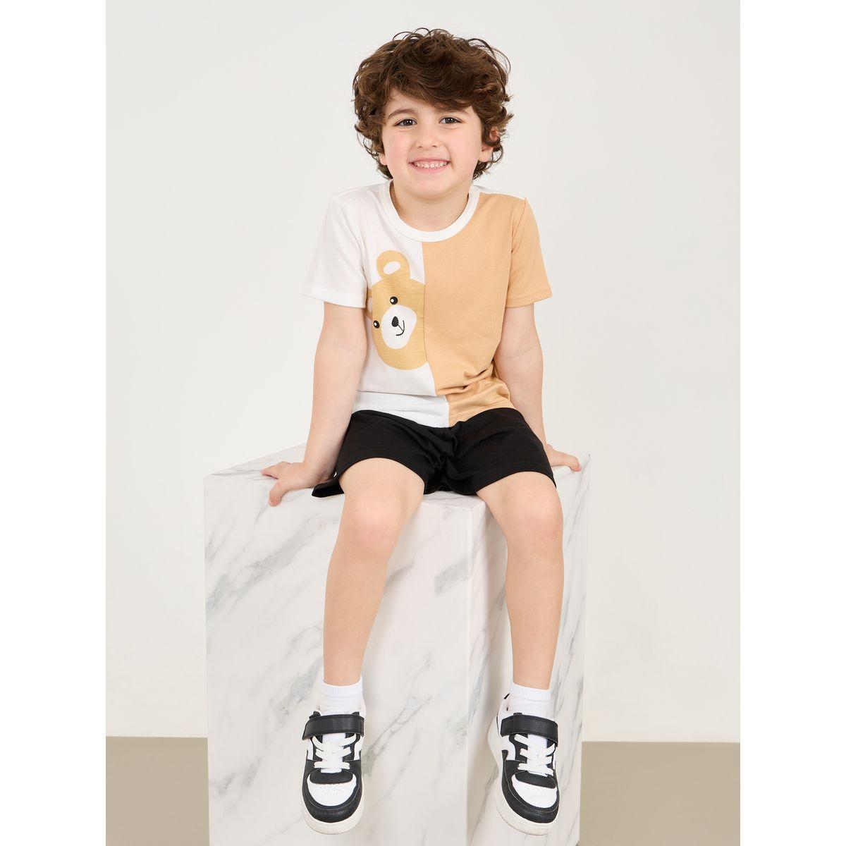 Styli Colorblock Cute Bear Print T-shirt and Short Set-boys-clothing-tshirtsandpolos-image-2
