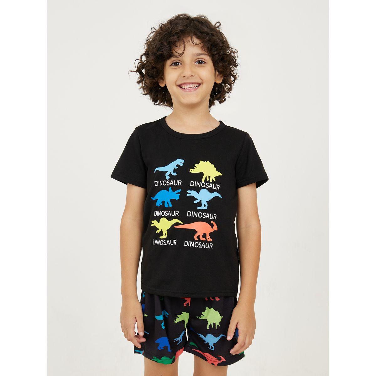 Styli Dinosaur Print T-shirt & AOP Short Set-boys-clothing-nightwear-image-2