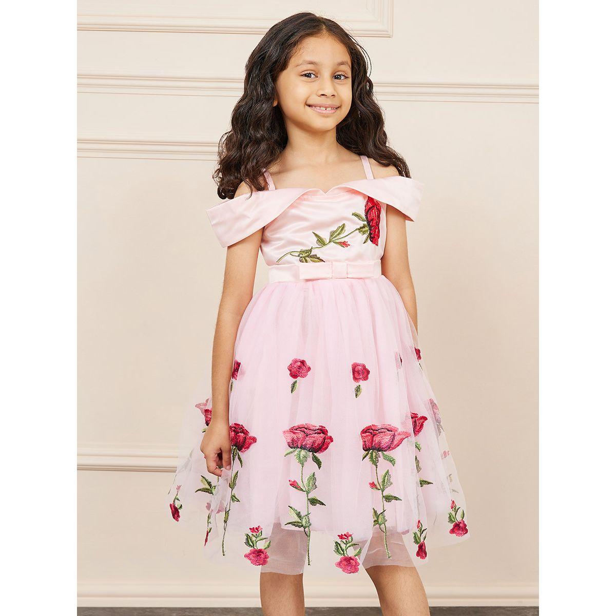 Styli Floral Embroidered Cold Shoulder Mesh Insert Skater Dress-girls-clothing-dressesandjumpsuits-image-2