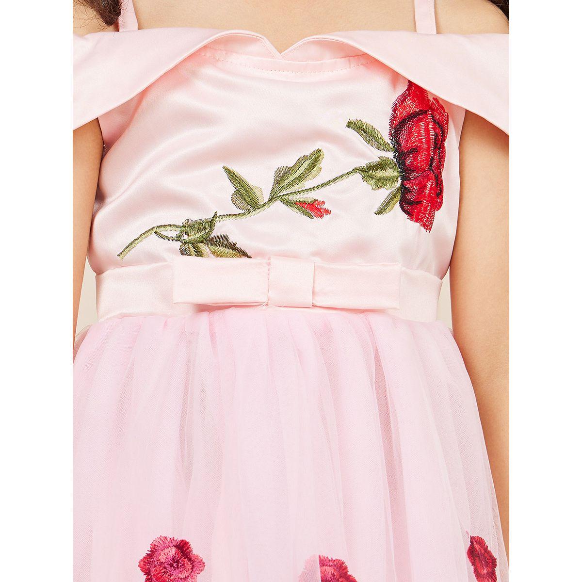 Styli Floral Embroidered Cold Shoulder Mesh Insert Skater Dress-girls-clothing-dressesandjumpsuits-image-3