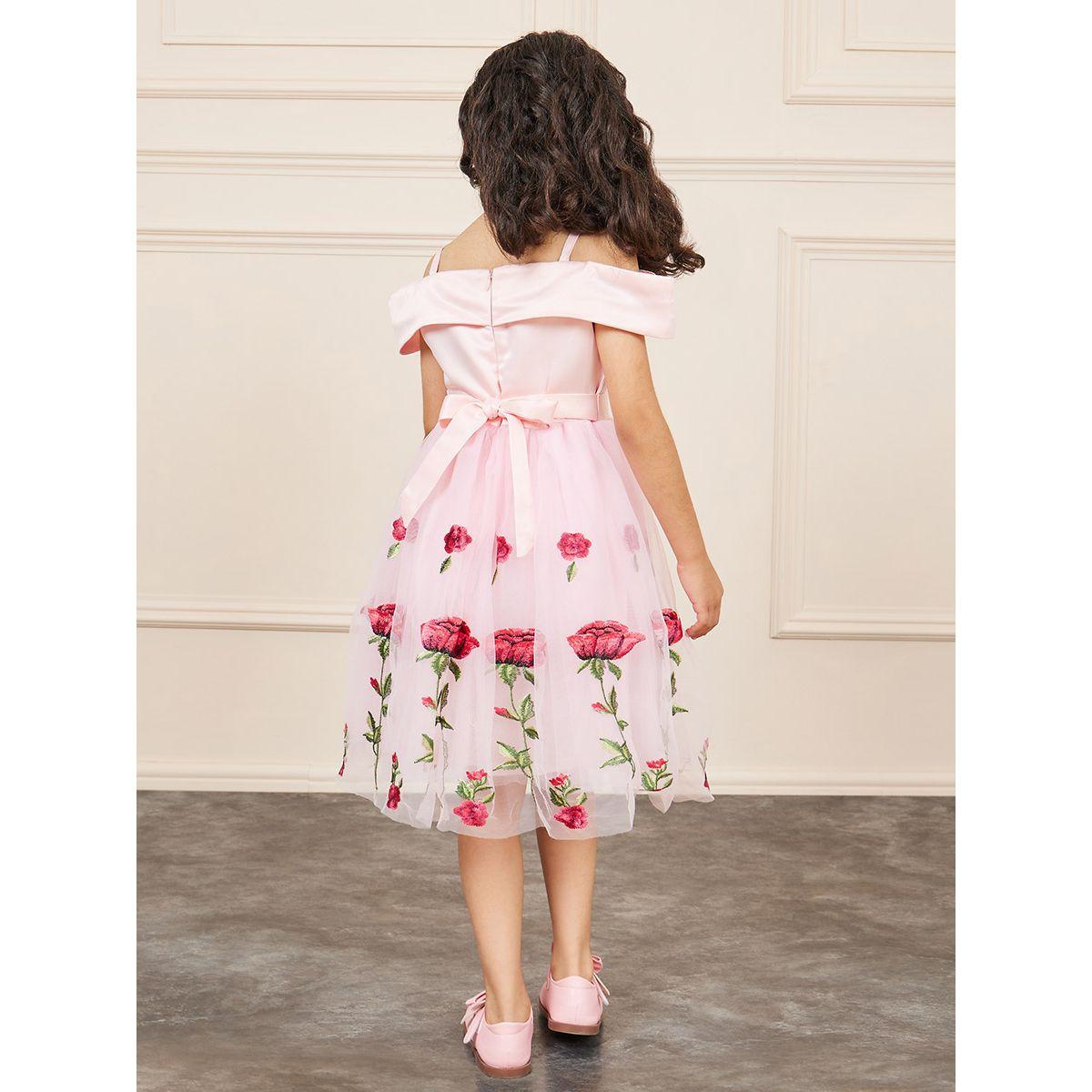 Styli Floral Embroidered Cold Shoulder Mesh Insert Skater Dress-girls-clothing-dressesandjumpsuits-image-4