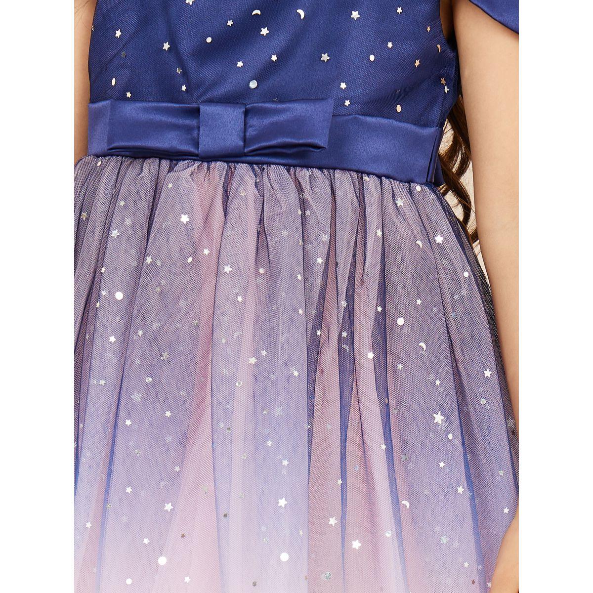 Styli Star Embellished Mesh Insert Cold Shoulder Satin Dress-girls-clothing-dressesandjumpsuits-image-3